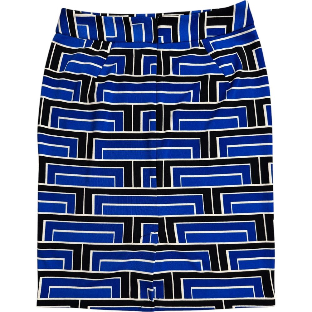 Premise Straight Pencil Skirt Size 8 Blue Black & White Geometric Pattern Slit‎ - Picture 9 of 9